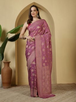 MEENA BAZAAR - Woven Lavender Georgette Saree with Unstitched Blouse