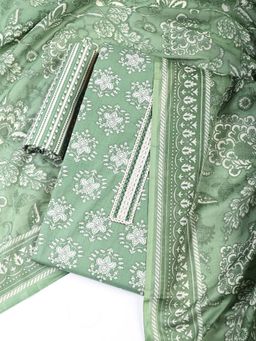 MEENA BAZAAR - Floral Green Cotton Unstitched Dress Material