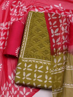 MEENA BAZAAR - Embroidered Cotton Green Unstitched Dress Material