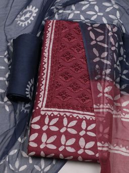 MEENA BAZAAR - Blue Embroidered Cotton Unstitched Dress Material