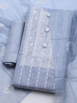 MEENA BAZAAR - Embroidered Grey Cotton Unstitched Dress Material