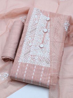 MEENA BAZAAR - Embroidered Peach Cotton Unstitched Dress Material