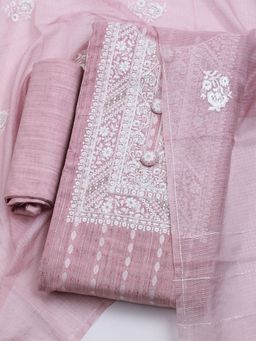 MEENA BAZAAR - Embroidered Cotton Unstitched Pink Dress Material