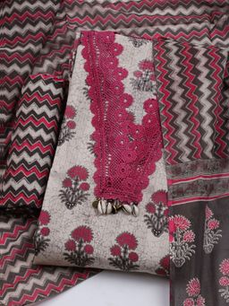 MEENA BAZAAR - Embroidered Grey Cotton Unstitched Dress Material