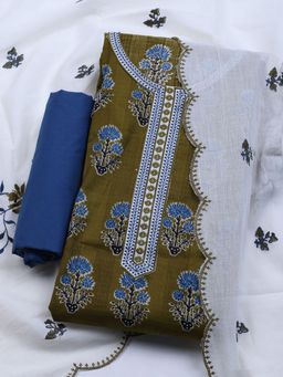 MEENA BAZAAR - Blue Embroidered Cotton Unstitched Dress Material