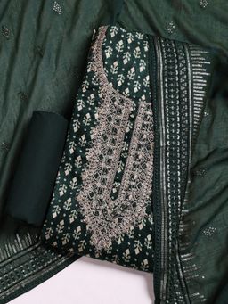 MEENA BAZAAR - Embroidered Cotton Unstitched Green Dress Material