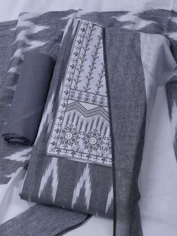 MEENA BAZAAR - Embroidered Grey Cotton Unstitched Dress Material