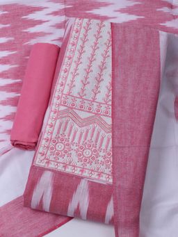 MEENA BAZAAR - Pink Embroidered Cotton Unstitched Dress Material