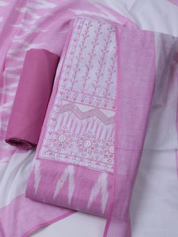 MEENA BAZAAR - Pink Embroidered Cotton Unstitched Dress Material