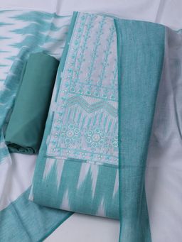 MEENA BAZAAR - Embroidered Cotton Unstitched Green Dress Material