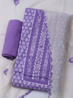 MEENA BAZAAR - Floral Lavender Cotton Unstitched Dress Material