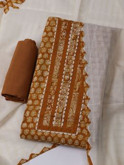 MEENA BAZAAR - Floral Mustard Cotton Unstitched Dress Material