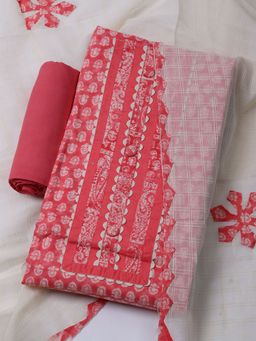 MEENA BAZAAR - Floral Pink Cotton Unstitched Dress Material