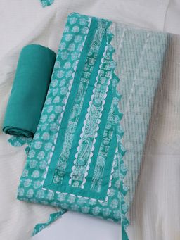 MEENA BAZAAR - Floral Green Cotton Unstitched Dress Material
