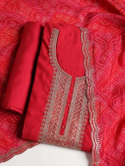 MEENA BAZAAR - Pink Embroidered Chanderi Unstitched Dress Material
