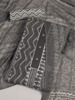 MEENA BAZAAR - Geometric Grey Cotton Unstitched Dress Material