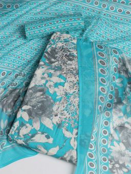 MEENA BAZAAR - Blue Embroidered Cotton Unstitched Dress Material