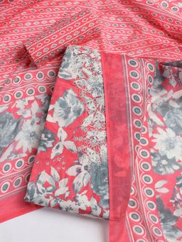 MEENA BAZAAR - Embroidered Peach Cotton Unstitched Dress Material
