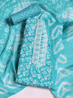 MEENA BAZAAR - Floral Blue Cotton Unstitched Dress Material