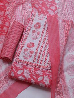 MEENA BAZAAR - Floral Pink Cotton Unstitched Dress Material