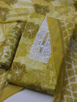 MEENA BAZAAR - Embroidered Yellow Cotton Unstitched Dress Material