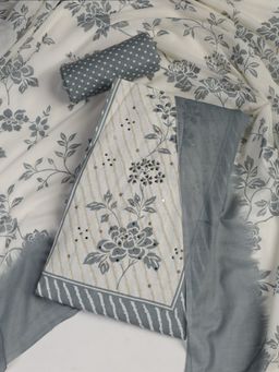 MEENA BAZAAR - Floral Blue Cotton Unstitched Dress Material