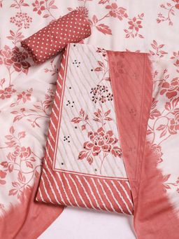 MEENA BAZAAR - Floral Peach Cotton Unstitched Dress Material