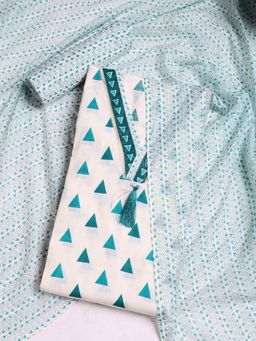 MEENA BAZAAR - Printed Green Cotton Unstitched Dress Material