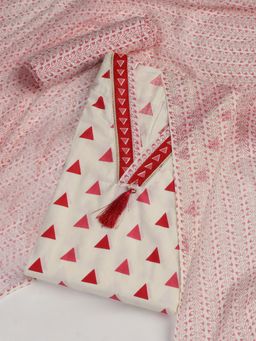 MEENA BAZAAR - Printed Cream Cotton Unstitched Dress Material