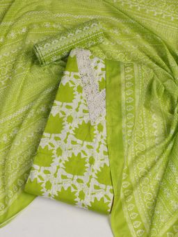 MEENA BAZAAR - Printed Green Cotton Unstitched Dress Material