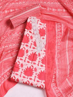 MEENA BAZAAR - Printed Pink Cotton Unstitched Dress Material