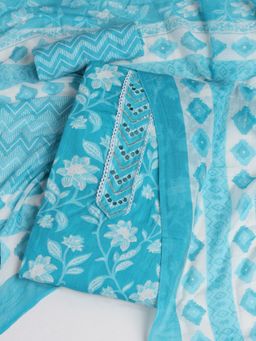 MEENA BAZAAR - Printed Blue Cotton Unstitched Dress Material