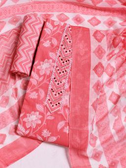 MEENA BAZAAR - Printed Pink Cotton Unstitched Dress Material