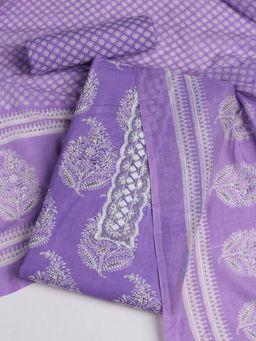 MEENA BAZAAR - Printed Purple Cotton Unstitched Dress Material