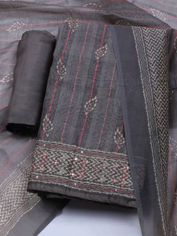 MEENA BAZAAR - Printed Green Chanderi Unstitched Dress Material