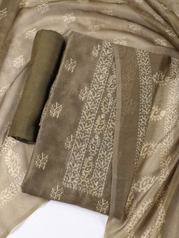 MEENA BAZAAR - Printed Green Chanderi Unstitched Dress Material