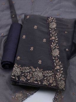 MEENA BAZAAR - Embroidered Purple Tissue Unstitched Dress Material