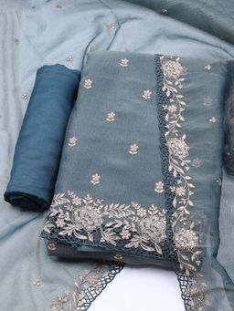 MEENA BAZAAR - Embroidered Green Tissue Unstitched Dress Material