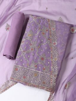MEENA BAZAAR - Embroidered Lavender Tissue Unstitched Dress Material