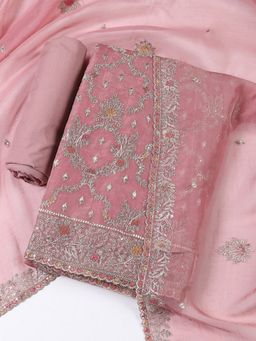 MEENA BAZAAR - Embroidered Pink Tissue Unstitched Dress Material