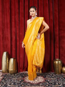 MEENA BAZAAR - Woven Mustard Crepe Saree with Unstitched Blouse