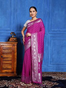MEENA BAZAAR - Woven Purple Crepe Saree with Unstitched Blouse