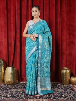 MEENA BAZAAR - Blue Woven Art Silk Saree with Unstitched Blouse
