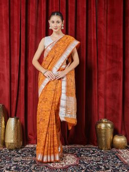 MEENA BAZAAR - Woven Orange Art Silk Saree with Unstitched Blouse