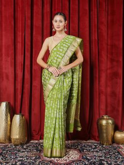 MEENA BAZAAR - Woven Green Silk Saree with Unstitched Blouse