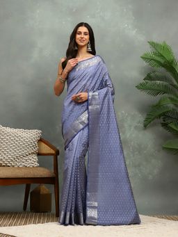 MEENA BAZAAR - Blue Woven Art Silk Saree with Unstitched Blouse