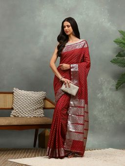MEENA BAZAAR - Woven Maroon Art Silk Saree with Unstitched Blouse