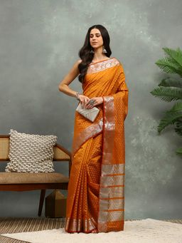 MEENA BAZAAR - Woven Mustard Art Silk Saree with Unstitched Blouse