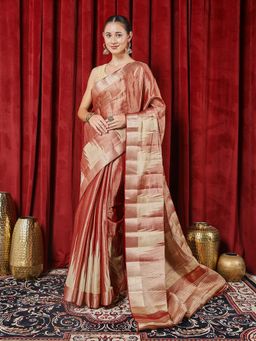 MEENA BAZAAR - Woven Maroon Art Silk Saree with Unstitched Blouse