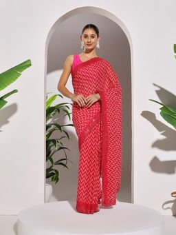 MEENA BAZAAR - Geometric Magenta Georgette Saree with Unstitched Blouse